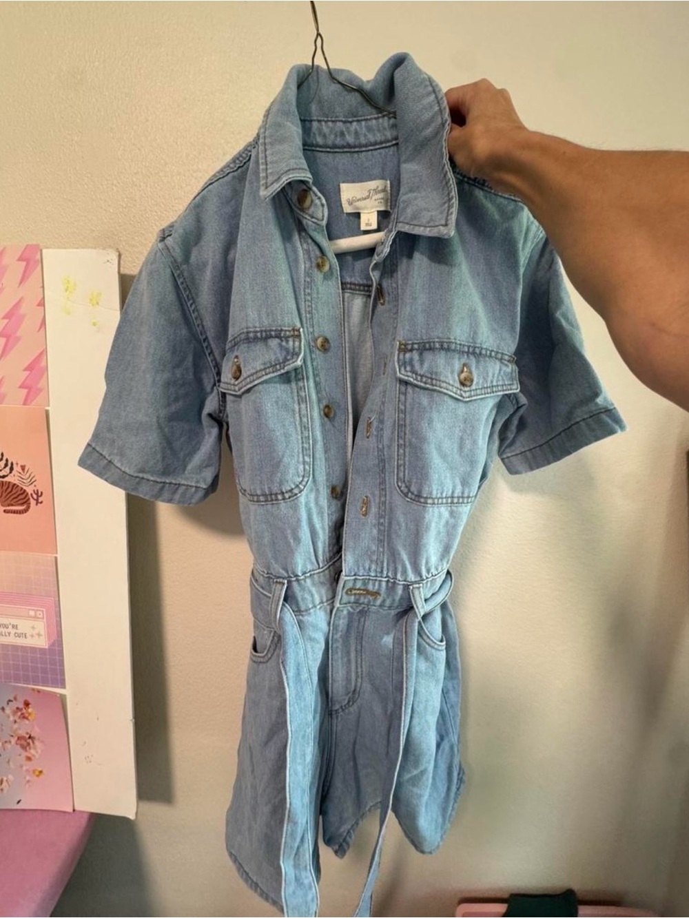 Universal Thread Light Blue Denim Short-Sleeve Romper